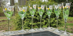 7 VTG Bohemian Royal Danube RDZ19 Painted Floral Glasses 2 Water 4 Wine 1 Flute