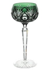 Val St Lambert Emerald Green Cut to Clear Crystal Wine Goblet 7 3/4″ Vintage