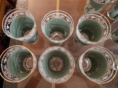 Lot Vintage Jeannette Hellenic Green Glasses Wedgwood Jasperware Style 6 sm 6 lg