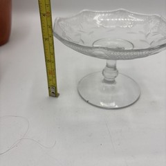 Clear Glass Etched Flower Pattern Footed Bowl Compote Candy Dish
