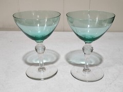 SET OF 2- BRYCE #935 Vaseline Uranium Glass Goblet Champagne Tall Sherbet Green