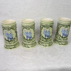 Vintage Ceramic Beer Stein Mug Set of 5 German Folk Couple Oktoberfest Barware