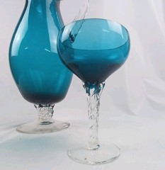 Vintage Turquoise Teal Blue Pitcher Set With 2 Cocktail Glasses