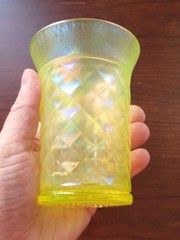 Super Pretty Vaseline Northwood Stretch Glass Concave Diamonds Pattern Tumbler