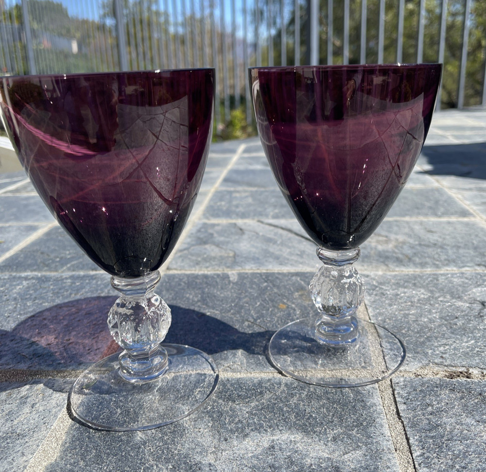 Pair Vintage Cambridge Aurora Amethyst Claret Wine Glass 5 1/4 » Very Pretty