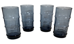 4 Libbey BAMBOO BASH Blue Optic 5.25″ Drink Glass Tiki Barware Tumbler