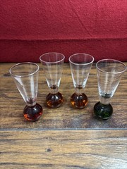 Vintage MCM Bubble Ball Base Shot Glasses Cordial Liqueur Jewel Tone Set of 4