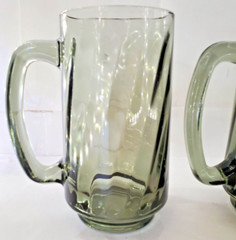 4 MCM Libbey Optic Swirl Smoke Glass Glasses Water Tea Beer Mugs With Handles.