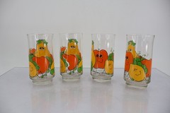 Vintage Nancy Lynn Anchor Hocking Smiling Fruit Tumbler Glasses Set of 4 1970s