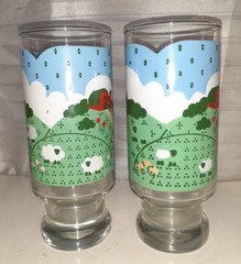 Vintage Nina Glassware Farm Scene, Anchor Hocking Glasses, 6.5″ Tall