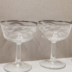 Vintage Champagne Glasses Platinum Rimmed Etched Cocktail MCM Bar Set/6 FRANCE