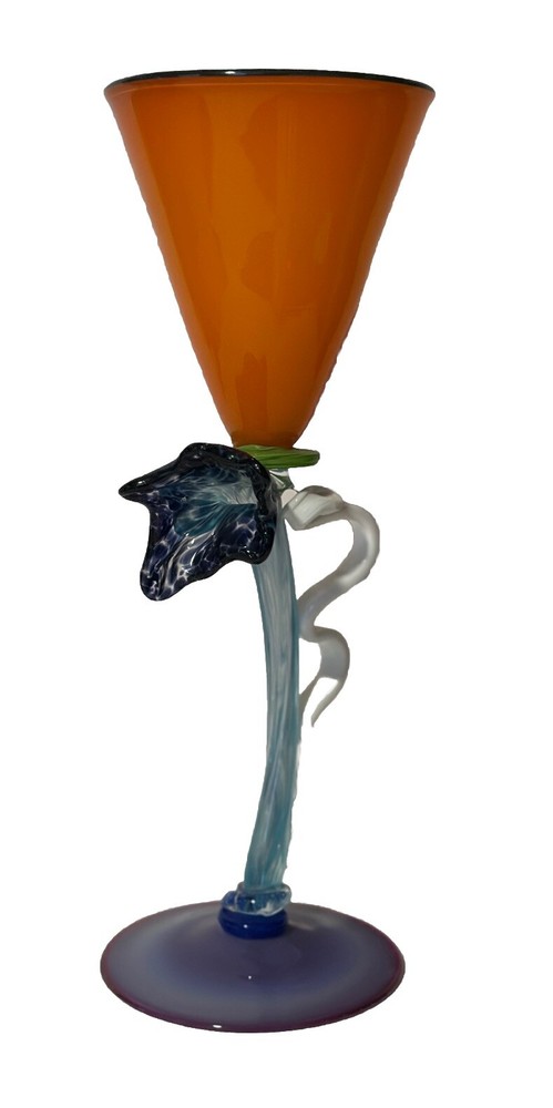 Vintage Post Modern Studio Art Glass 12” H Wine Goblet Sculpture