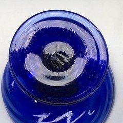 Avalos Mexican Art Glass Champagne / Sherbet Glass Cobalt Blue Swirl 3.75″ Tall.