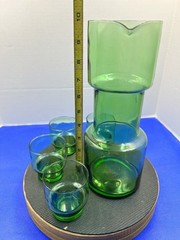 MCM Green Cocktail Pitcher Set Mid Century Modern With Four Glasses Italy?
