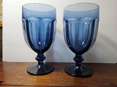 2 Blue Libbey Glasses ☆ Duratuff Gibralter Footed Water / Iced Tea