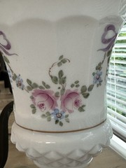 VTG Westmoreland Milk Glass Hand Painted Floral & Bows Chalice Goblet 9.5″