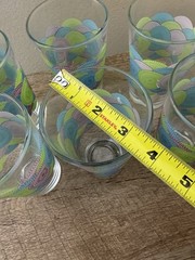 Libbey Drinking Glasses Blue Green Purple Medallions Circles Glass Tumblers (6)