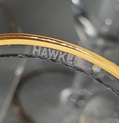 4 HAWKES Water Goblets GOLD and BLACK Decoration, Signed, 1950s Era, Excellent!