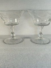 Vintage Floral Etched Optic Panel Crystal Water Wine Stem Drink Clear Glass Set