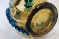 Antique Moser Portieux George Sand Blown Glass Vase Amber Teal Applied Serpent 5