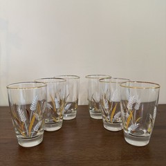 Libbey white and gold wheat glasses set 6 Vintage