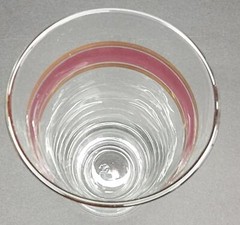 Libbey Glass Mid Century 10oz Highball Tumbler Magenta Band Gold Stripes x 6
