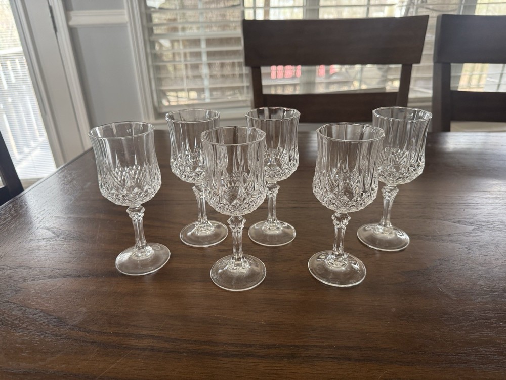 Set Of 6 Cristal D’ Arque Longchamp Crystal French Wine Goblets