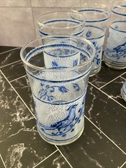 Libbey 10 oz glasses Frosted Blue bird and flower 5.25” X 2.50” Set of 11