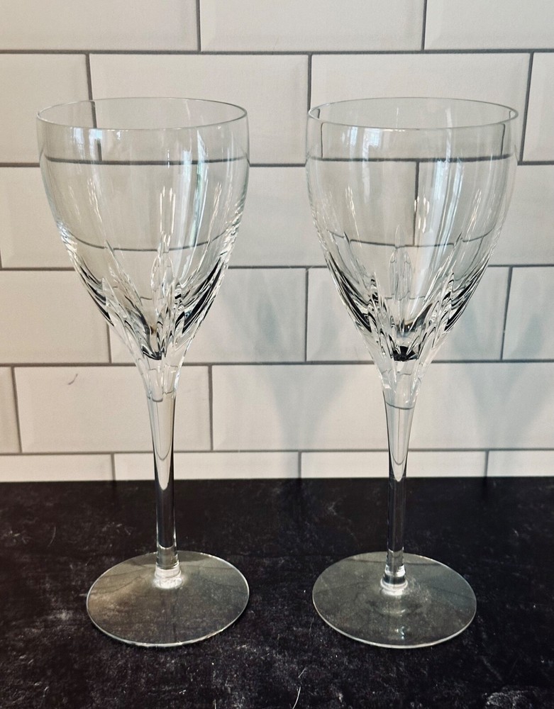 2 Lenox Crystal FIRELIGHT Platinum, Panel Cut 8 1/2″ Wine Glasses Holds 6 oz EUC