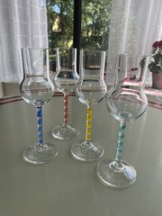 Block Crystal Kaleidoscope Cordial Glass Set 4 Mouth Blown Hand Cut & Polish