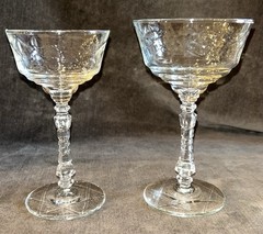 17 Libbey Rock Sharpe Glass Arctic Rose Etch Champagne Liquor Cocktail Glasses