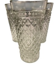 Set Of 3 Vintage Clear Highball Diamond Point Tumbler Glasses, Starburst Bottom.