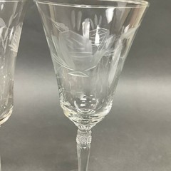 Vintage Wine Glass Glasses Clear Etched Roses Floral 8″ Lot of 3