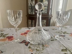 Marquis by Waterford crystal ships decanter and two wine glasses