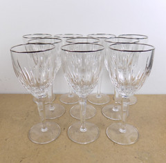 10 Lenox Clarity Crystal 7″ Wine Glasses Goblets Platinum Trim Signed