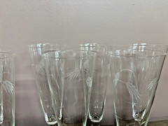 Vintage Crystal Glass Etched Wheat Pattern Champagne Flutes Set of 7 Mix Lot