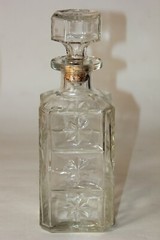 Vtg Cut Glass Liquor Whiskey Bottle Decanter w/Stopper Glass Bourbon Decanter