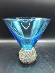 2 Blue Crystal Diamond Studded Martini Glasses
