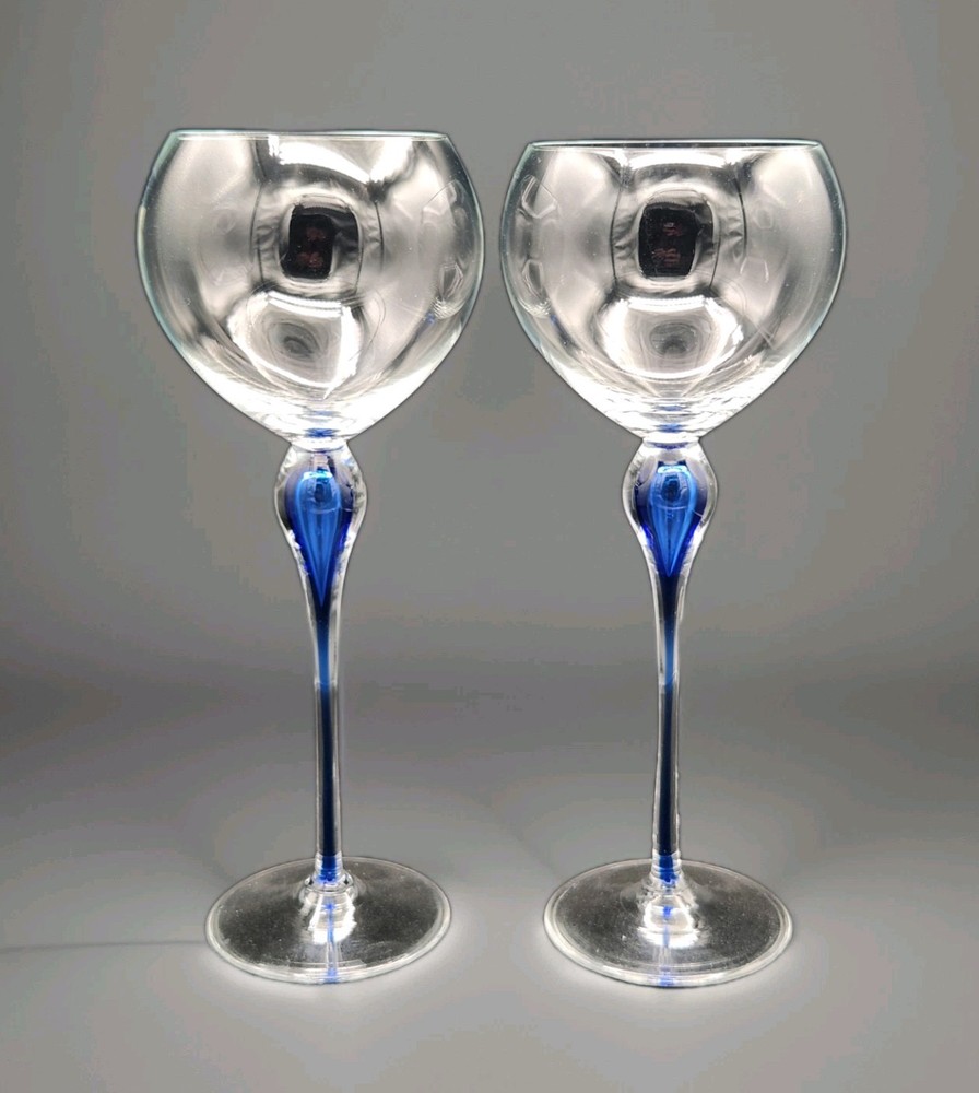 Set Of 2 Mikasa JULLIARD Tall Wine Glasses Cobalt Blue Teardrop NWOT 10″