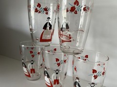 Vintage Amish Folk Art Tumbler Juice Glasses Set of 5 ~ Horse and Buggy