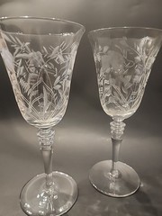 Set Of 3 LIBBEY ROCK SHARPE Crystal Etched GLASSES Wine Water Juice