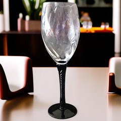 Vintage Optic Panel Twisted Stem Wine Glass Black Champagne Flute Hand Blown
