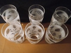 Vintage 1960s Libbey Silver Wheat And Thistle 12Oz Frosted Glasses, Set Of 6