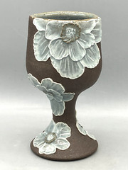 Ceramic Wine Goblet Poppies in Sky Blue & Black Mountain by Sally Anne Stahl
