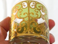 Culver 3 Lowball Rocks Whiskey Glasses Green Hollywood Regency 22k Gold