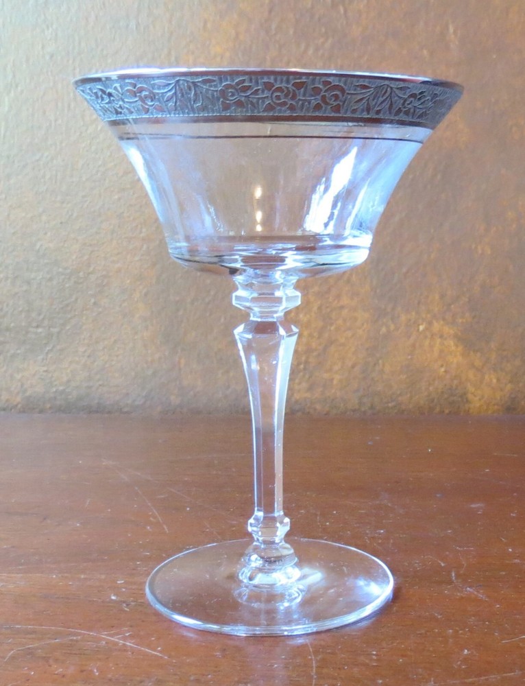 Tiffin Bridal Rose Clear #17687 Stem 5 ¾” Platinum Trim Champagne Sherbet(s)