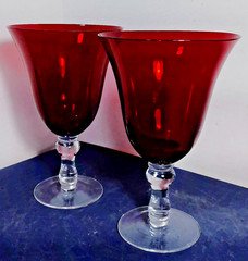 Ruby Red Goblets Home Essentials 14oz Water Wine Glasses 7.25″ Hand Blown SET 2