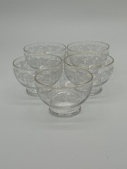 1950’s Bartlett Collins Grape Leaf Gold Rimmed Etched Glass Pudding Cup Set of 5