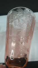 Jeannette Glass, Floral aka Poinsett, Pink, Tumblers, 4-Footed, c 1931-35, ExCd