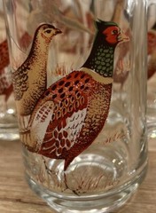 (4) Anchor Hocking Triguba Pheasants Glasses Mug w/ Handle Man Cave Hunting